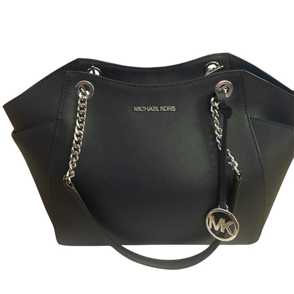 Michael Kors Jet Set Travel Large Saffiano Leather Chain Shoulder Tote Dark Navy - Picture 5 of 11